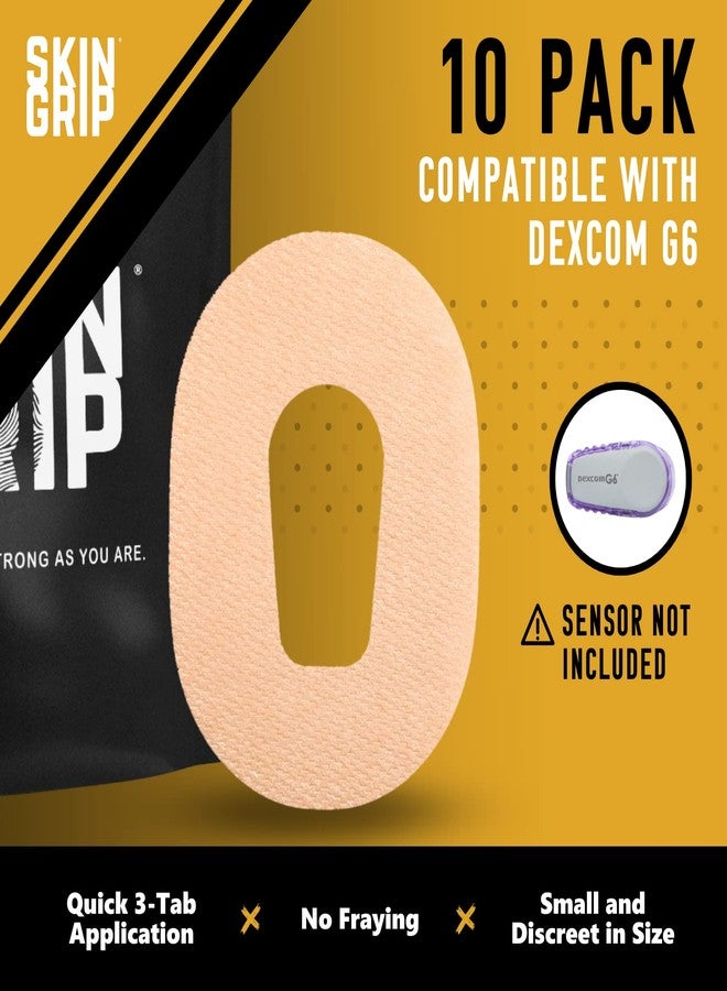 Skin Grip MAX Adhesive Patches Compatible with Dexcom G6 CGM – Pre-Cut, Non-Fraying, Extreme Adhesive Medical Tape – CGM Senor Cover, Waterproof & Sweatproof for 10-14 Days – 10 Pack, Tan - Image 5